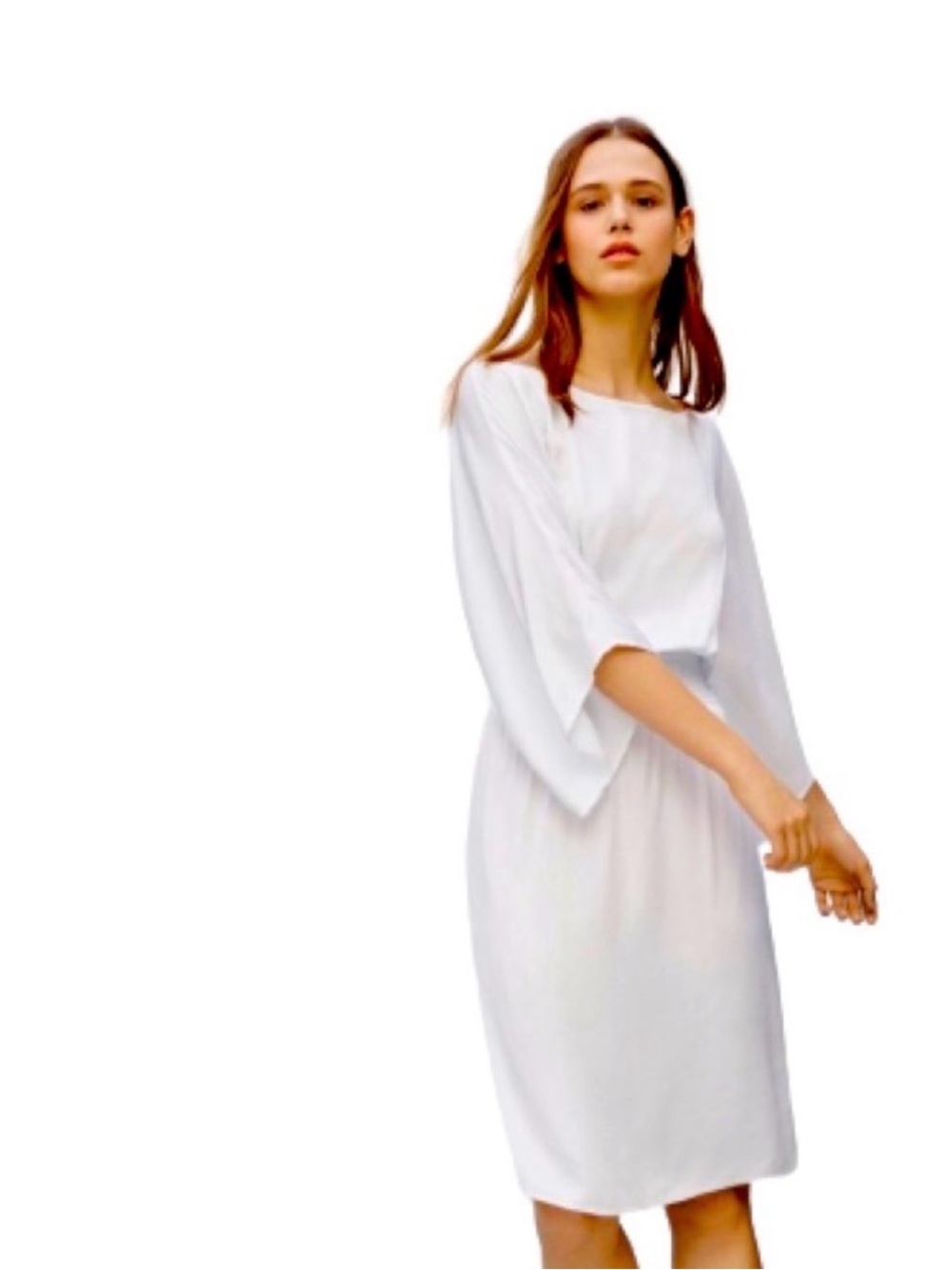 Aritzia Babaton Geordie White Kimono Sleeve Smocked Waist Mini Dress